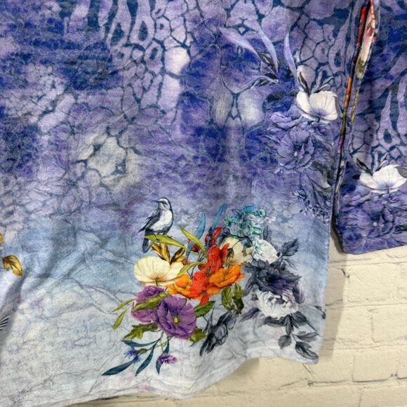 Reba Blouse Women Large Floral Bird Tropical Prairie Stretch All Over Printed - Picture 7 of 14